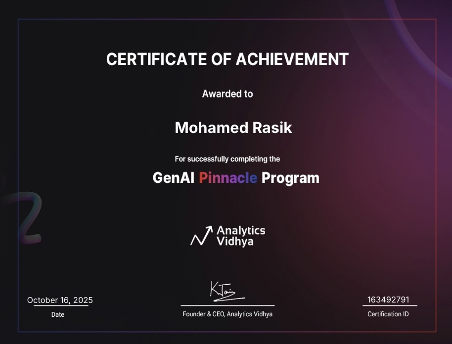 Analytics Vidhya GenAI Pinnacle Program Certification